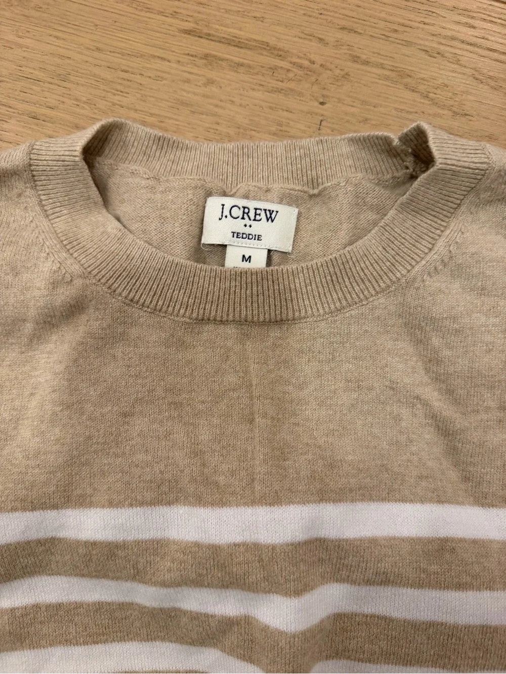 J.Crew Women’s Beige and White Striped Crewneck Teddie Sweater size M - Picture 2 of 2